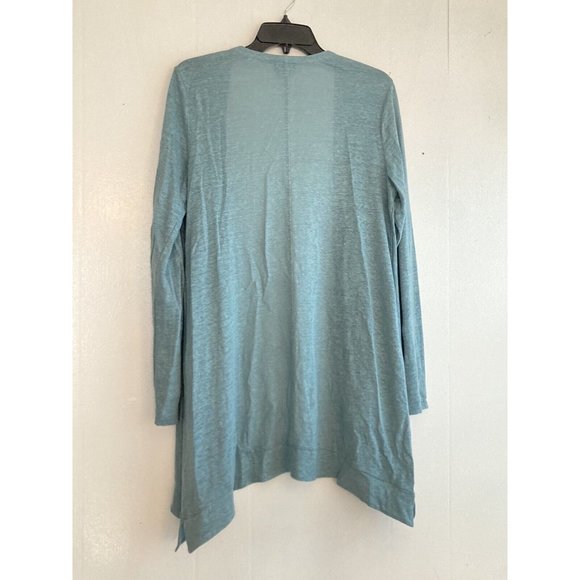 Tahari Womens Cardigan Linen Coastal Open Front Teal Fits M/L To 40” Bust - Picture 3 of 8